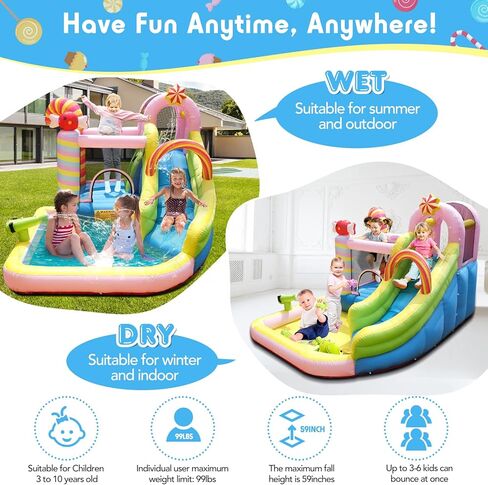 Dinosaur Inflatable Water Slide Park - 6-in-1 Bounce House with Slide, Jump Area, Splash Pool, Climbing Wall & Basketball Hoop | 480W Blower Included | Indoor/Outdoor Backyard Play for Kids 3-10 in Kuwait