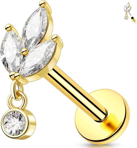 Melighting 14K Solid Gold Threadless Flat Back Leaf Titanium Helix 16G 6/8mm Cartilage Earring for Women in Saudi Arabia
