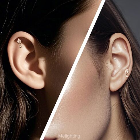 Melighting 14K Solid Gold Threadless Flat Back Leaf Titanium Helix 16G 6/8mm Cartilage Earring for Women in Saudi Arabia