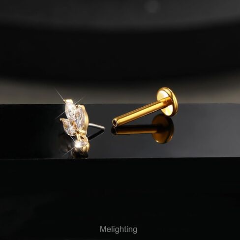 Melighting 14K Solid Gold Threadless Flat Back Leaf Titanium Helix 16G 6/8mm Cartilage Earring for Women in Saudi Arabia