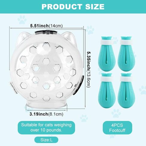 Cat Muzzle for Grooming, Adjustable Breathable Transparent Cat Astronaut Helmet with 4 Silicone Paw Shoes for Bath Nail Trimming(Size:M) in Kuwait