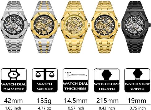 senstone Automatic Watches for Men Mechanical Movement Tourbillon Self-Winding Transparent Skeleton Fashion Gift Business Dress Wristwatch with Waterproof 41mm Luminous Dial Stainless Steel Band in Saudi Arabia