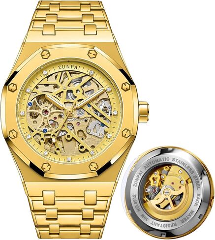 senstone Automatic Watches for Men Mechanical Movement Tourbillon Self-Winding Transparent Skeleton Fashion Gift Business Dress Wristwatch with Waterproof 41mm Luminous Dial Stainless Steel Band in Saudi Arabia