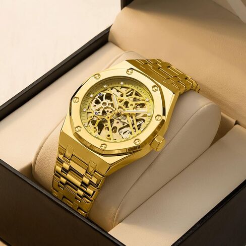 senstone Automatic Watches for Men Mechanical Movement Tourbillon Self-Winding Transparent Skeleton Fashion Gift Business Dress Wristwatch with Waterproof 41mm Luminous Dial Stainless Steel Band in Saudi Arabia