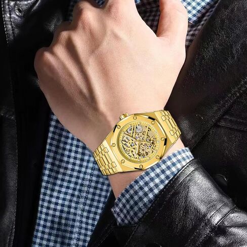 senstone Automatic Watches for Men Mechanical Movement Tourbillon Self-Winding Transparent Skeleton Fashion Gift Business Dress Wristwatch with Waterproof 41mm Luminous Dial Stainless Steel Band in Saudi Arabia