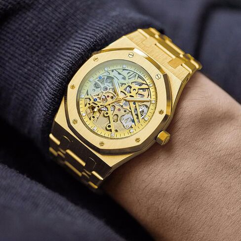 senstone Automatic Watches for Men Mechanical Movement Tourbillon Self-Winding Transparent Skeleton Fashion Gift Business Dress Wristwatch with Waterproof 41mm Luminous Dial Stainless Steel Band in Saudi Arabia