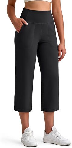 سروال G4Free Barefeel Capri للنساء ناعم على عريض الساق يوجا سروال عالي الخصر كابريس مريح مع جيوب 21 "/23"/25 " in Kuwait