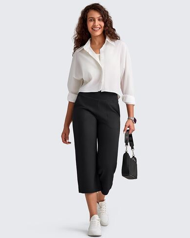 سروال G4Free Barefeel Capri للنساء ناعم على عريض الساق يوجا سروال عالي الخصر كابريس مريح مع جيوب 21 "/23"/25 " in Kuwait