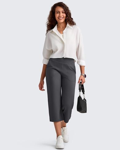 سروال G4Free Barefeel Capri للنساء ناعم على عريض الساق يوجا سروال عالي الخصر كابريس مريح مع جيوب 21 "/23"/25 " in Kuwait