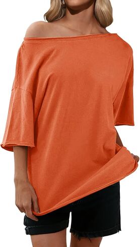 جرس CICY BELL WOMENS كبير الحجم قبالة القطن الكتف نصف الأكمام T القمصان الصيف فضفاضة فضفاضة قمم تونك قمم in Saudi Arabia