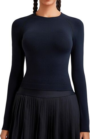 RUNNING GIRL Long Sleeve Yoga Shirts for Women, Soft Fitted Seamless Stretchy Casual Crew Neck Athletic Basic Shirt in Kuwait