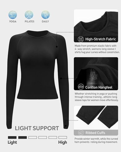 RUNNING GIRL Long Sleeve Yoga Shirts for Women, Soft Fitted Seamless Stretchy Casual Crew Neck Athletic Basic Shirt in Kuwait