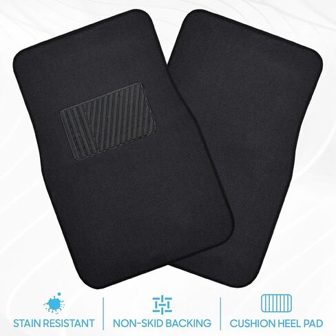 BDK Premium Black Carpet Floor Mats for Cars - Universal Fit Interior 4-Piece Car Mats Full Set with Vinyl Heel Pad Protector - Cute Car Accessories Interior Floor Covers for SUVs & Trucks in Saudi Arabia