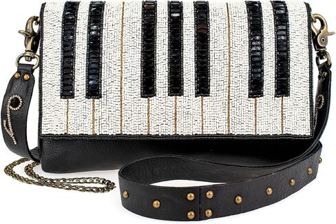 Mary Frances Keynote Handbag Piano-Bean-Key Design Musical Crossbody Bag ، بالأبيض والأسود in Saudi Arabia