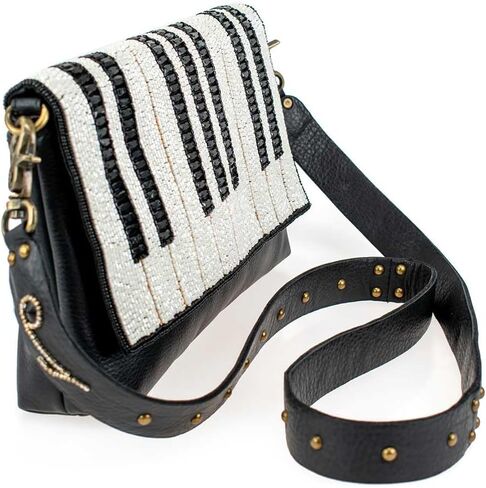 Mary Frances Keynote Handbag Piano-Bean-Key Design Musical Crossbody Bag ، بالأبيض والأسود in Saudi Arabia