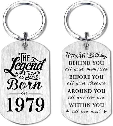 Yobent 46th Birthday Gifts for Men 1979, Happy 46th Birthday Keychain, 46 Year Old Bday Gift for Male Man, The Legend was Born in 1979 in Saudi Arabia