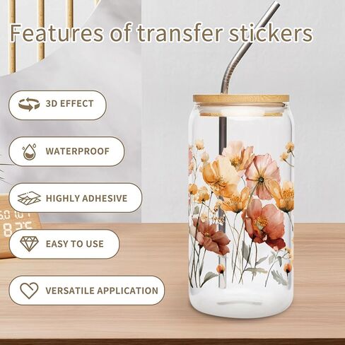 UV DTF Cup Wraps - 8 Sheet Flower UV DTF Transfer Stickers, Sunflower UVDTF Cup Wraps for 16 oz, Floral Waterproof Transfers for Glass, DIY Crafts in Kuwait