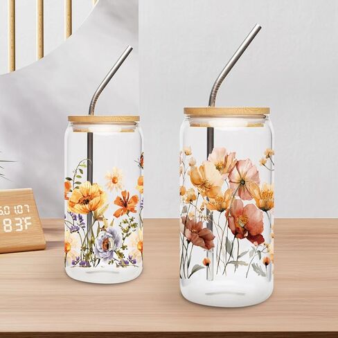 UV DTF Cup Wraps - 8 Sheet Flower UV DTF Transfer Stickers, Sunflower UVDTF Cup Wraps for 16 oz, Floral Waterproof Transfers for Glass, DIY Crafts in Kuwait