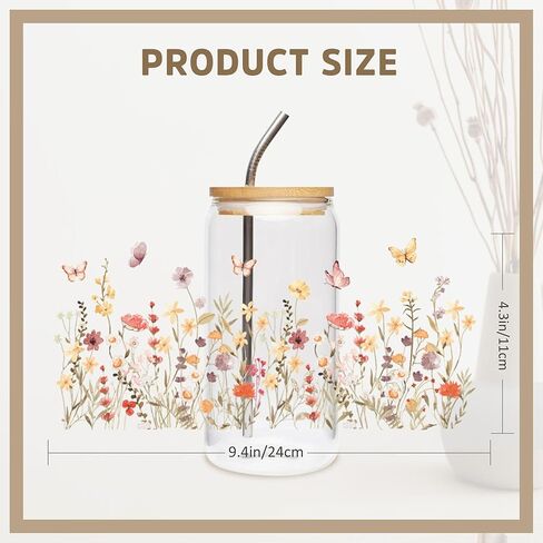 UV DTF Cup Wraps - 8 Sheet Flower UV DTF Transfer Stickers, Sunflower UVDTF Cup Wraps for 16 oz, Floral Waterproof Transfers for Glass, DIY Crafts in Kuwait