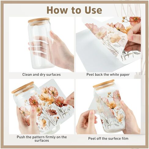 UV DTF Cup Wraps - 8 Sheet Flower UV DTF Transfer Stickers, Sunflower UVDTF Cup Wraps for 16 oz, Floral Waterproof Transfers for Glass, DIY Crafts in Kuwait