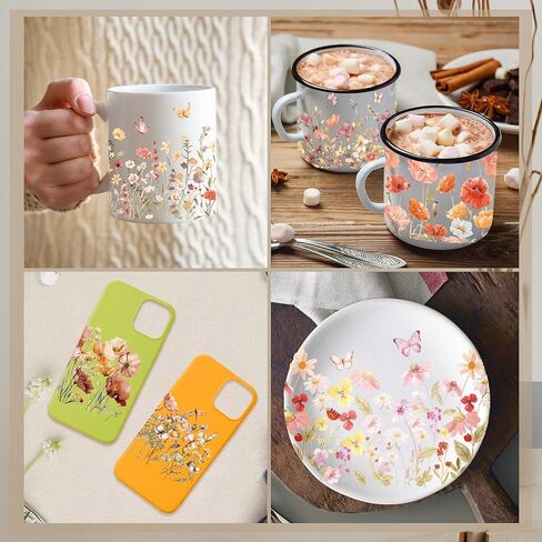 UV DTF Cup Wraps - 8 Sheet Flower UV DTF Transfer Stickers, Sunflower UVDTF Cup Wraps for 16 oz, Floral Waterproof Transfers for Glass, DIY Crafts in Kuwait