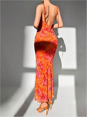 Gorglitter Women's Mesh Ruched Floral Bodycon Midi Dress Dressless Fishveless Cami Dresses in Saudi Arabia