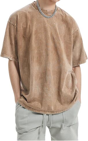 Aelfric Eden Mens Cotton Wash Solid T-Shirts Oversized Unisex Short Sleeve Streetwear Rap Hip Hop Basic Tee Tops in Kuwait