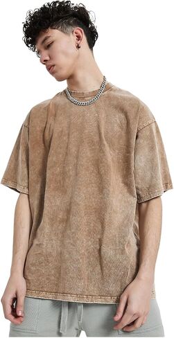 Aelfric Eden Mens Cotton Wash Solid T-Shirts Oversized Unisex Short Sleeve Streetwear Rap Hip Hop Basic Tee Tops in Kuwait