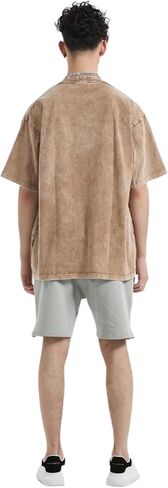 Aelfric Eden Mens Cotton Wash Solid T-Shirts Oversized Unisex Short Sleeve Streetwear Rap Hip Hop Basic Tee Tops in Kuwait