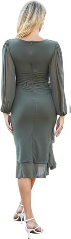 فستان Ruched Bodycon للنساء طويل الأكمام Midi حفل زفاف ضيف حفلة كوكتيل in Kuwait