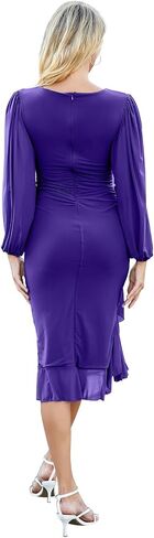 فستان Ruched Bodycon للنساء طويل الأكمام Midi حفل زفاف ضيف حفلة كوكتيل in Kuwait