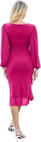 فستان Ruched Bodycon للنساء طويل الأكمام Midi حفل زفاف ضيف حفلة كوكتيل in Kuwait