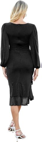فستان Ruched Bodycon للنساء طويل الأكمام Midi حفل زفاف ضيف حفلة كوكتيل in Saudi Arabia