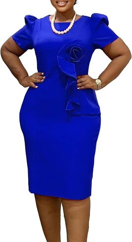 Women Short Sleeve Office Pencil Dress Wedding Guest Church Floral Semi Formal Business Bodycon Midi Dresses in Saudi Arabia