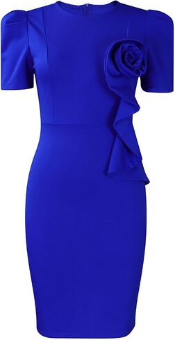 Women Short Sleeve Office Pencil Dress Wedding Guest Church Floral Semi Formal Business Bodycon Midi Dresses in Saudi Arabia