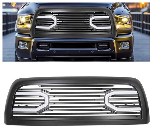 HECASA Upper Grille Front Hood Grill Compatible with 2010-2018 Dodge Ram 2500 3500 4500 Big Horn Horizontal Style w/Lights in Saudi Arabia