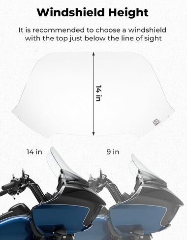 دراجة نارية Kemimoto Clear 14 "الزجاج الأمامي من الزجاج الأمامي المتوافق مع جولة Road Glide FLTR و FLTRSE و FLTRX و FLTRXS 2015-2024 in Kuwait