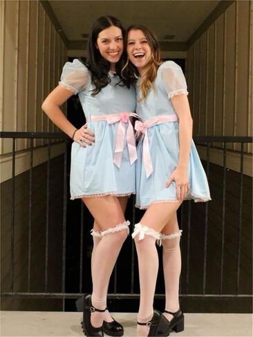 Alyweatry Women Grady Twins Costume Puff Short Sleeve Blue Babydoll Mini Dress Twins Cosplay for Halloween Party in Kuwait