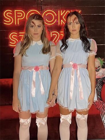 Alyweatry Women Grady Twins Costume Puff Short Sleeve Blue Babydoll Mini Dress Twins Cosplay for Halloween Party in Kuwait