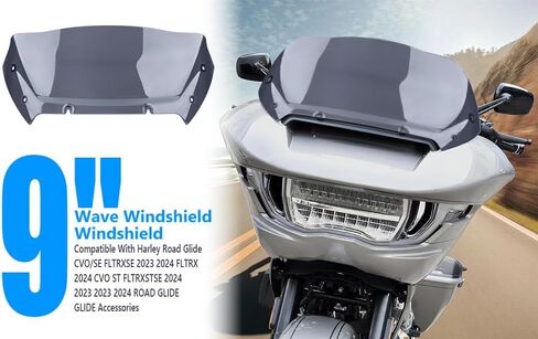 9 "الزجاج الأمامي ، انحراف الهواء الزجاجية متوافق مع Harley Road Glide CVO Fltrxse 2023-2024 (أسود) in Saudi Arabia
