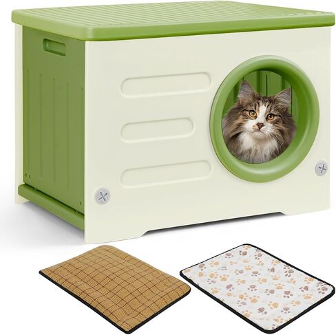 CAT Cat House داخلي/في الهواء الطلق ، ملجأ مقاوم للطقس قابل للتكديس مع وسادة ثنائية الجوانب ، تصميم مرتفع لجميع المواسم (رمادي) in Kuwait