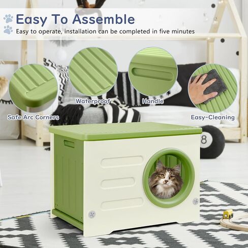 CAT Cat House داخلي/في الهواء الطلق ، ملجأ مقاوم للطقس قابل للتكديس مع وسادة ثنائية الجوانب ، تصميم مرتفع لجميع المواسم (رمادي) in Kuwait