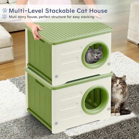 CAT Cat House داخلي/في الهواء الطلق ، ملجأ مقاوم للطقس قابل للتكديس مع وسادة ثنائية الجوانب ، تصميم مرتفع لجميع المواسم (رمادي) in Kuwait