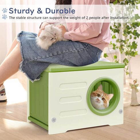 CAT Cat House داخلي/في الهواء الطلق ، ملجأ مقاوم للطقس قابل للتكديس مع وسادة ثنائية الجوانب ، تصميم مرتفع لجميع المواسم (رمادي) in Kuwait