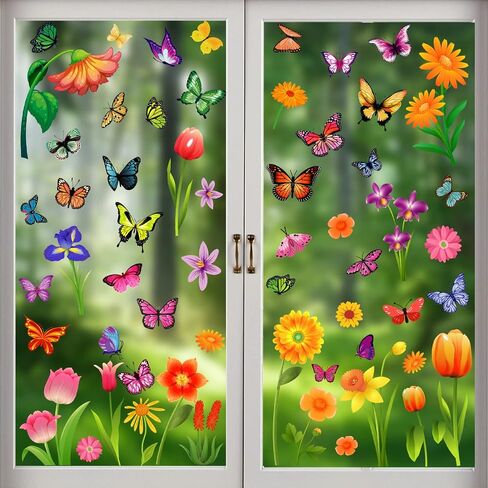 81 PCS Summer Window Clings ، Flower Butterfly Spring Window Stickers for Home Office Classroom Party School Decoration ، Set-sway-sway-sway-sway scals set in Saudi Arabia