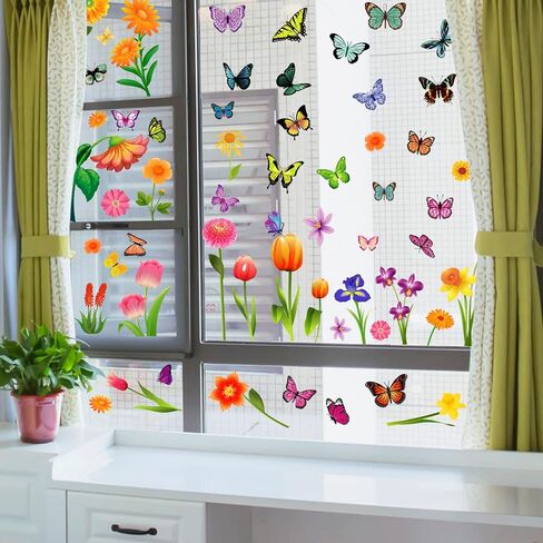 81 PCS Summer Window Clings ، Flower Butterfly Spring Window Stickers for Home Office Classroom Party School Decoration ، Set-sway-sway-sway-sway scals set in Saudi Arabia