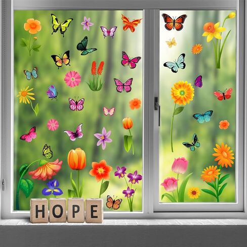 81 PCS Summer Window Clings ، Flower Butterfly Spring Window Stickers for Home Office Classroom Party School Decoration ، Set-sway-sway-sway-sway scals set in Saudi Arabia