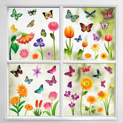 81 PCS Summer Window Clings ، Flower Butterfly Spring Window Stickers for Home Office Classroom Party School Decoration ، Set-sway-sway-sway-sway scals set in Saudi Arabia