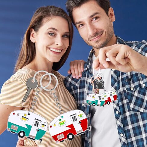 Grevosea 2 Pack Camper Keychain ، Happy RV Camper Keyring Camper Accessories for Men Womentravel Trailers Retro Camping in Saudi Arabia