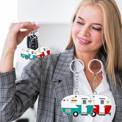 Grevosea 2 Pack Camper Keychain ، Happy RV Camper Keyring Camper Accessories for Men Womentravel Trailers Retro Camping in Saudi Arabia